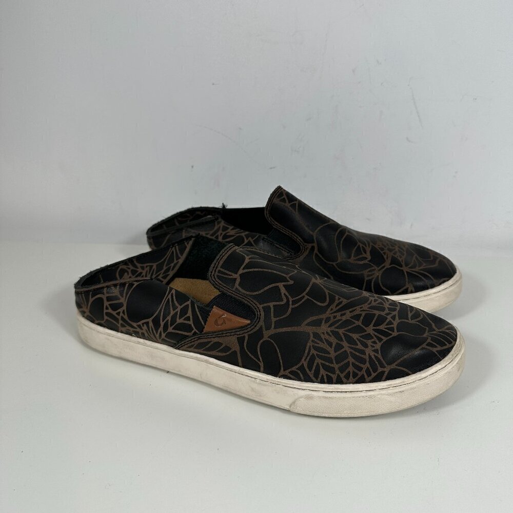 Olukai Pehuea Lau Womens Size 11 Casual Leather Slip-On Shoes Black